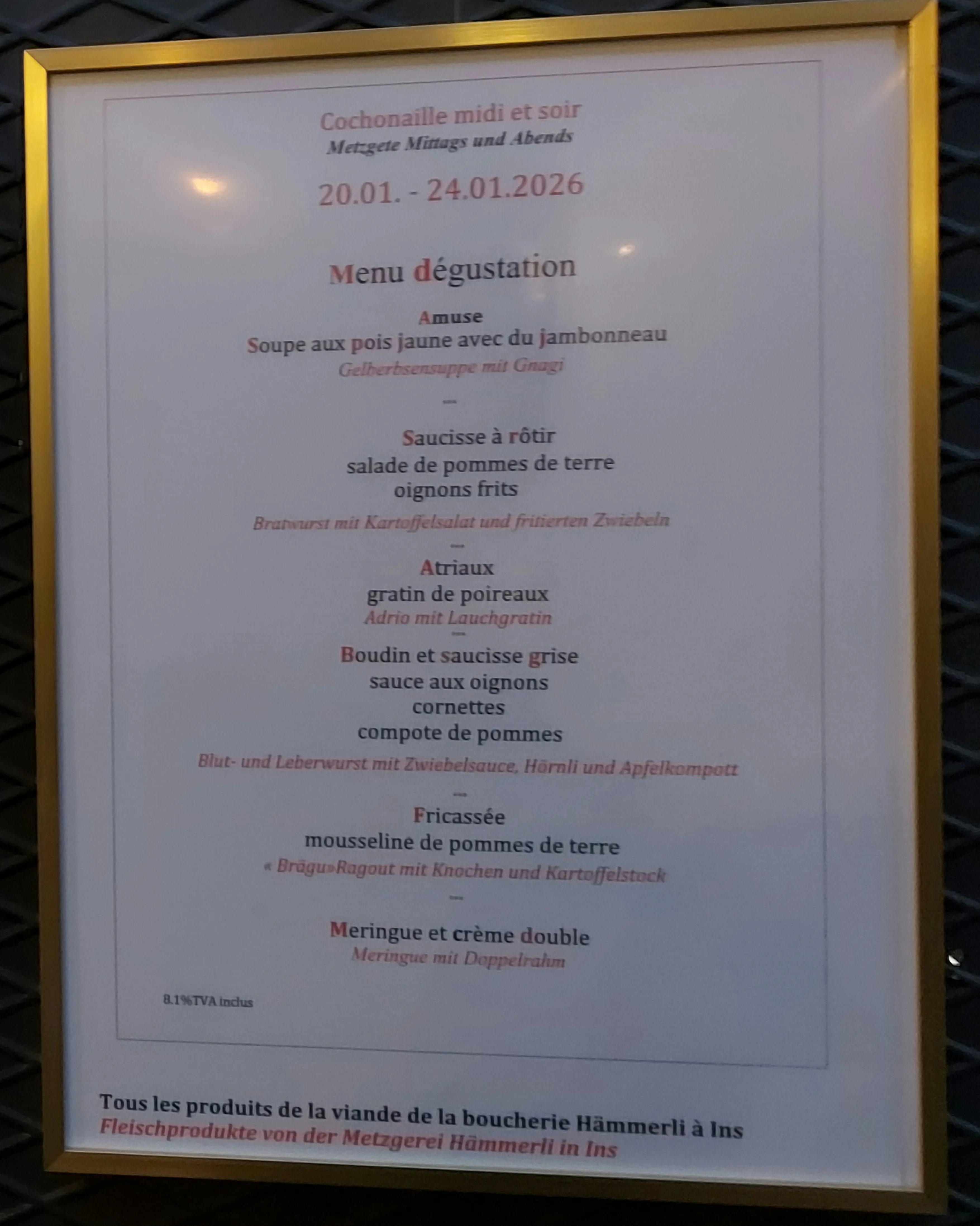 Seasonal menu at Harmonie Bern