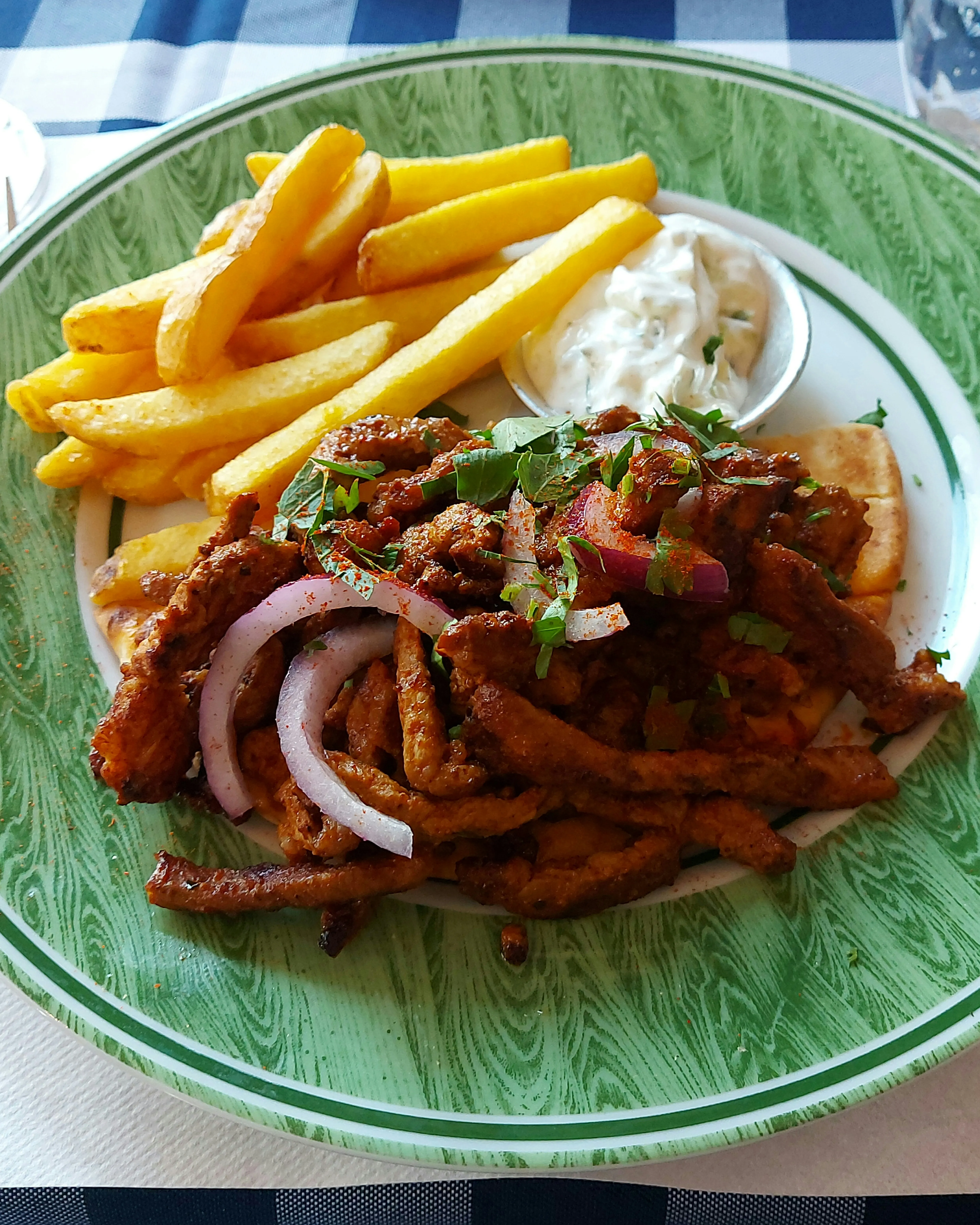 Gyros with fries and tzatziki at Little Greek Taverna