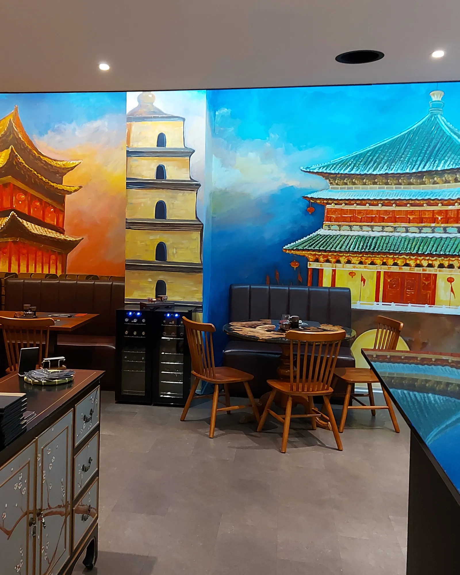 Interior of Qin Restaurant with decorated walls